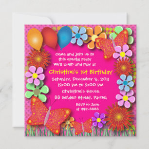 Birthday Invitation: 003B Butterflies and Flowers Invitation