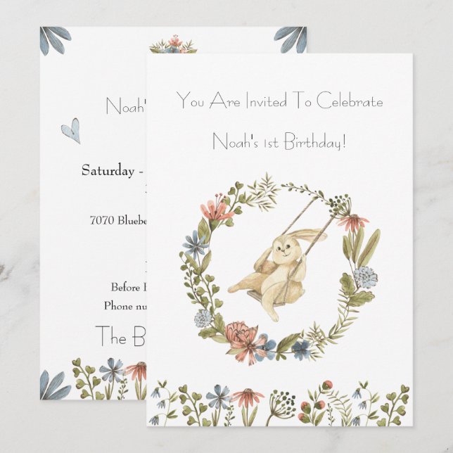 Birthday Invitation (12,7 x 17,8 cm) - Rabbit (Front/Back)