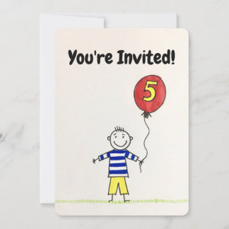 Birthday Invitation--5 Years Old Boy with Balloon Invitation