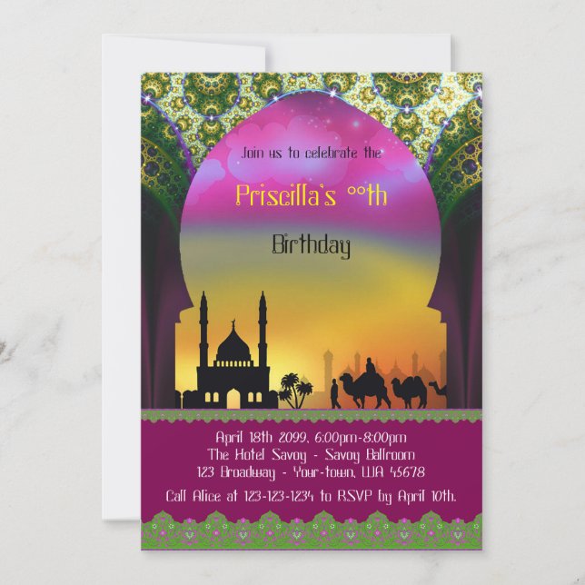 Birthday invitation any age,Arabian, Moroccan (Front)