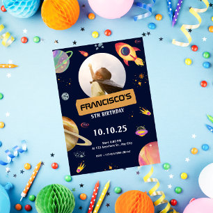 birthday invitation card Blue Space Themed