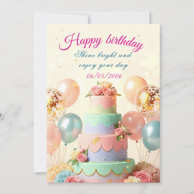 Birthday Invitation Card,Elegant & Customisable (Front)