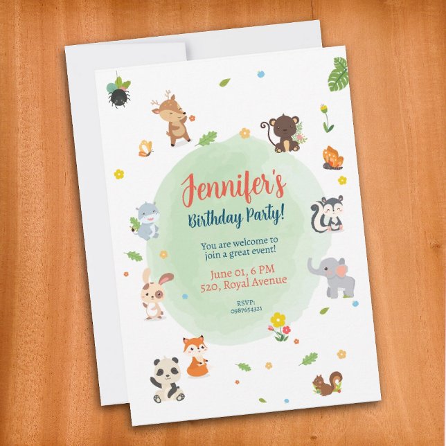 Birthday Invitation, Cute Jungle Animals Invitation (Creator Uploaded)