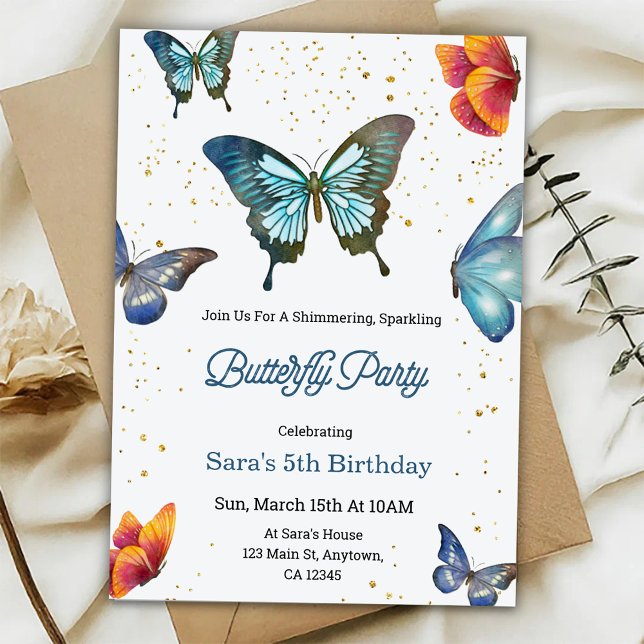Birthday invitation featuring colourful butterflie (Creator Uploaded)