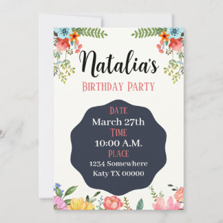Birthday Invitation, floral, party, shower, bridal Invitation