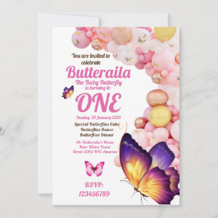 Birthday Invitation Flyer Butterfly Baby Pink