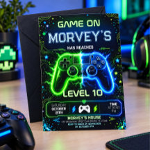 Birthday invitation for a green gamer