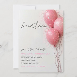 Birthday Invitation for Girl, Pink Balloon