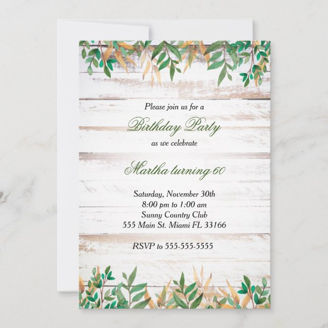 Birthday invitation greenery rustic watercolor (Front)