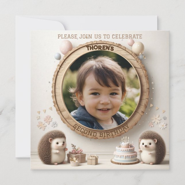 Birthday Invitation Hedgehog Frame for Photo (Front)