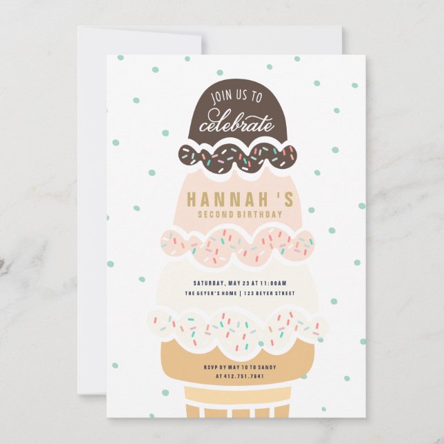 BIRTHDAY INVITATION - ICE CREAM CONE SCOOPS (Front)