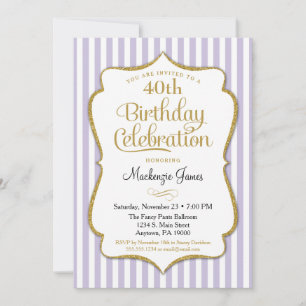 Birthday Invitation Lavender Lilac Gold Adult Teen