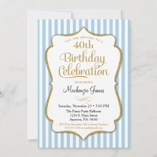 Birthday Invitation Light Blue Gold Adult Teen