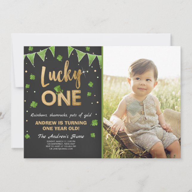 Birthday Invitation Lucky One First Birthday Gold (Front)