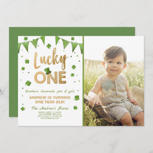 Birthday Invitation Lucky One First Birthday Gold