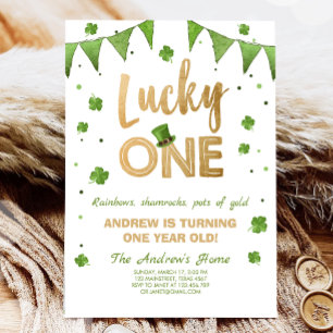 Birthday Invitation Lucky One First Birthday Gold