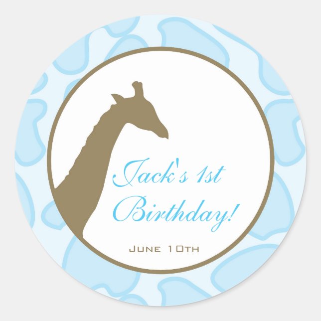 Birthday Invitation or Favour Sticker - Blue (Front)