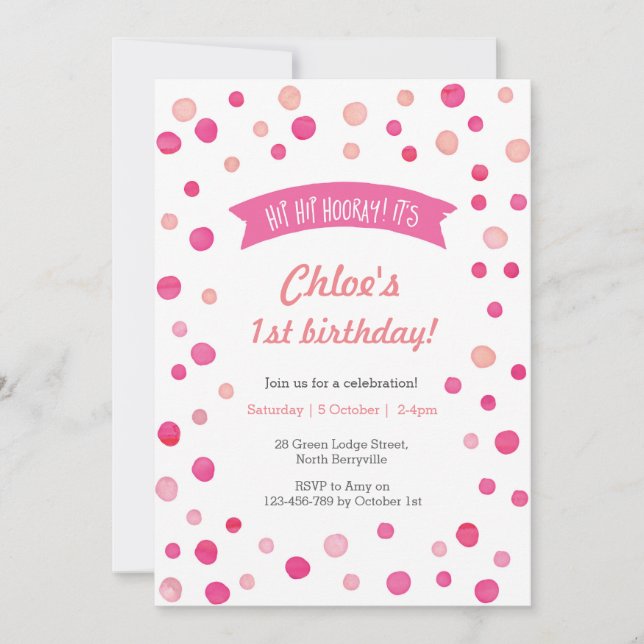 Birthday Invitation | Pink confetti spots (Front)