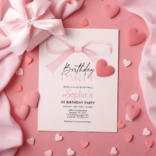 Birthday Invitation, Pink Coquette Bow Birthday Invitation