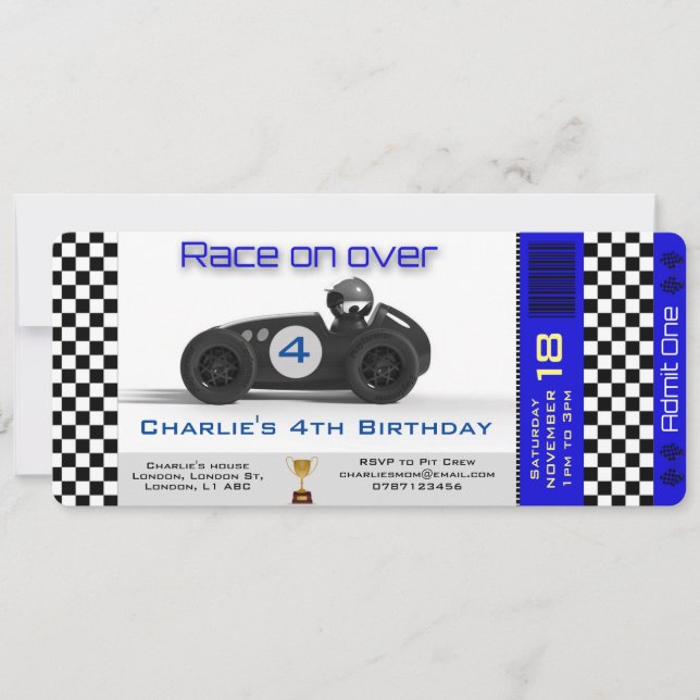 Birthday Invitation Racing Car Theme personalized (Front)