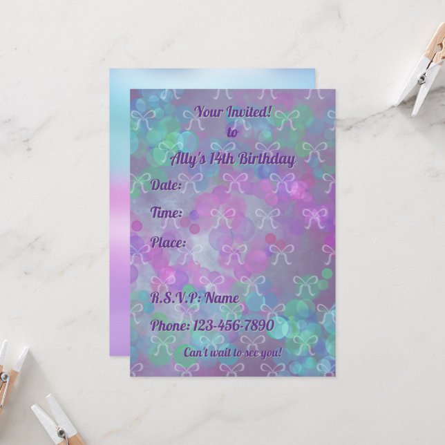 Birthday Invitation - Ribbons  (Front/Back In Situ)