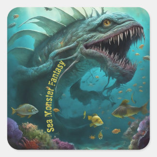 Birthday Invitation Sea Monster Fantasy Square Sticker