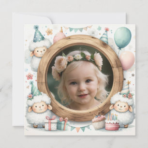 Birthday Invitation Sheep Frame for Photo