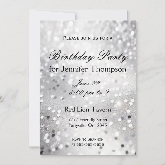 Birthday Invitation | Simple Silver (Front)