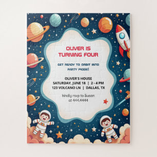 Birthday Invitation Space Boy astronaut Card Jigsaw Puzzle