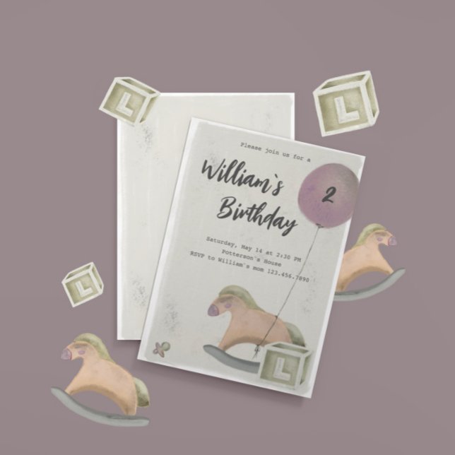 Birthday Invitation Toys Rocking Horse Balloon (Creator Uploaded)