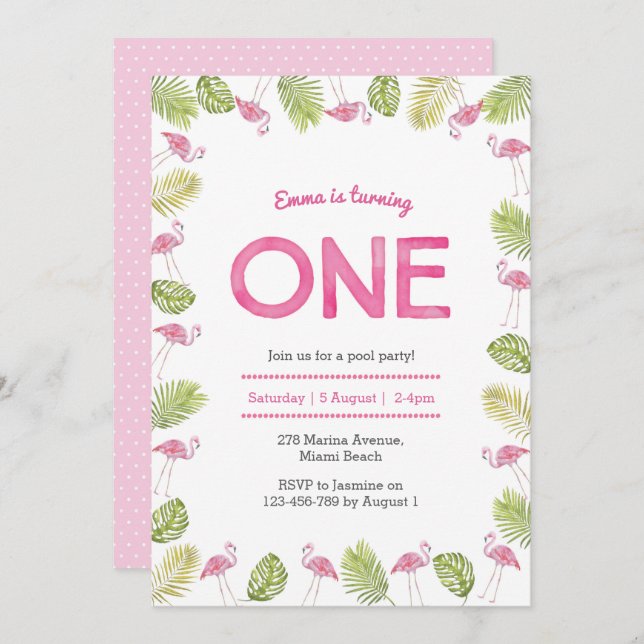 Birthday Invitation | tropical flamingo (Front/Back)