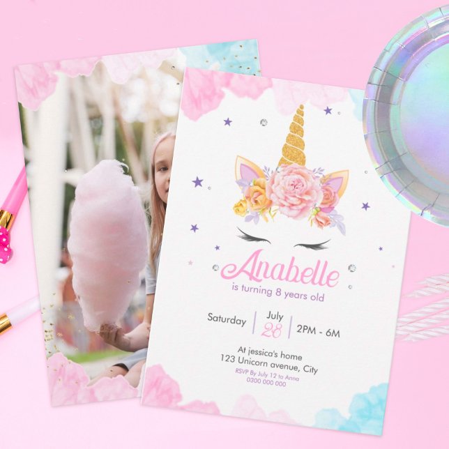 Birthday Invitation | Unicorn with flowers (Creator Uploaded)