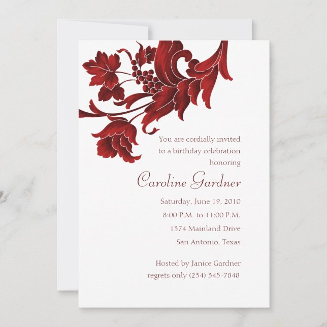 Birthday Invitation Vintage Damask Motif (Front)