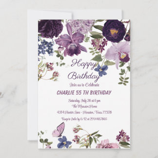 Birthday Invitation Watercolor Vintage Floral 