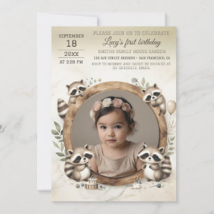 Birthday Invitation with Racoon Frame for Photo