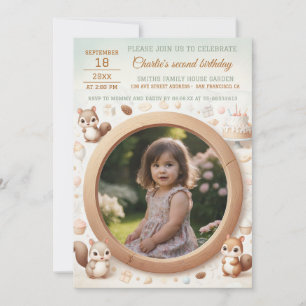 Birthday Invitation with Squirrel Frame for Photo