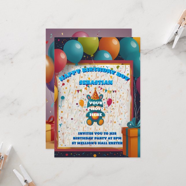 Birthday invitations party times and address (Front/Back In Situ)
