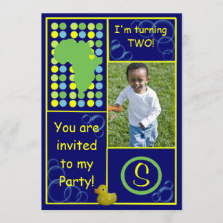 Birthday Invite - Dk. Blue/Yellow Bubbles, Photo
