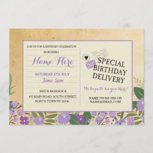 Birthday invite Postcard Purple Lilac Invitation