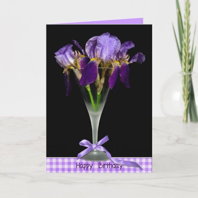 Birthday Iris Bouquet in stemware Card (Front)