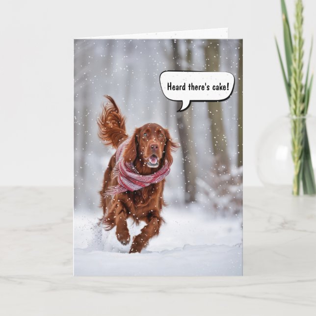 Birthday Irish Setter Running In Snow Card (Front)