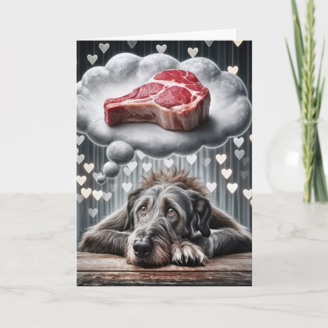 Birthday Irish Wolfhound Thinking of Beef Steak Card (Front)