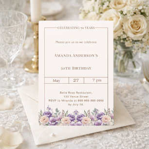 Birthday ivory lavender florals invitation