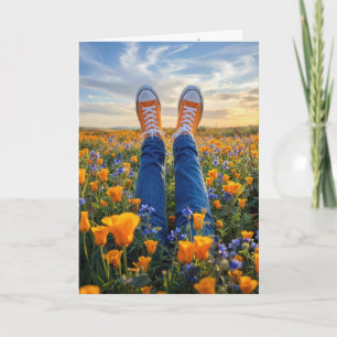 Birthday Jeans and Orange Sneakers in Flowers Card