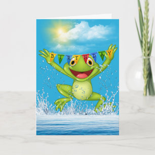 Birthday Jumping Frog in Water  Card