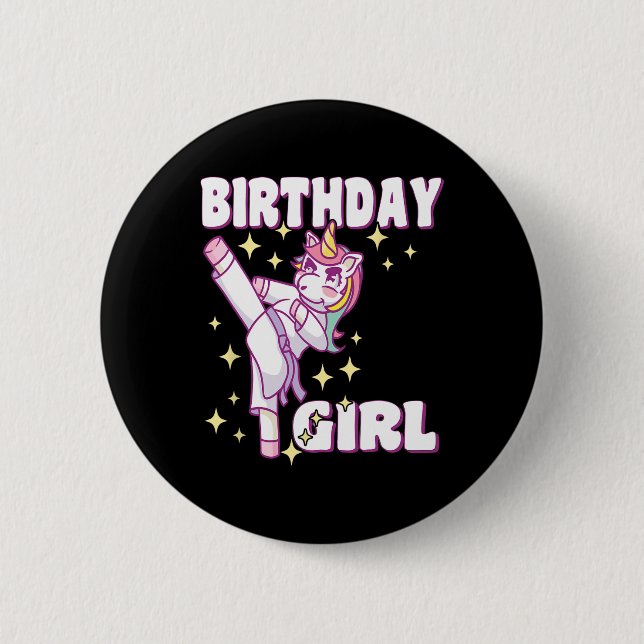 Birthday Karate Unicorn Girl  6 Cm Round Badge (Front)
