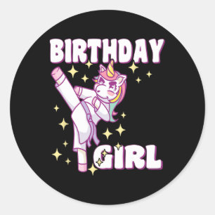 Birthday Karate Unicorn Girl Classic Round Sticker