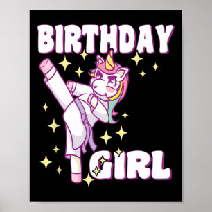 Birthday Karate Unicorn Girl Poster