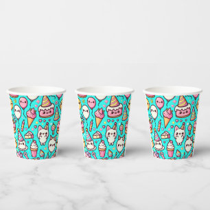 Birthday Kawaii Pattern Paper Cups