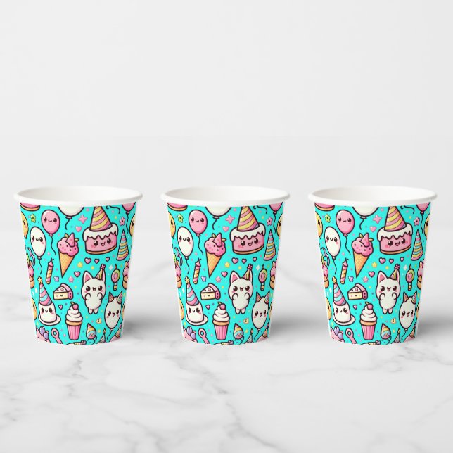 Birthday Kawaii Pattern Paper Cups (Multi)
